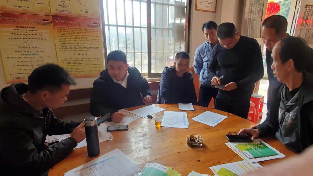图为广西农担公司业务经理在苍梧县六堡镇不倚村现场为茶农办理农担贷款 广西农担公司供图